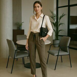 Cleo Houndstooth Slim Trousers with Drawstring Waist  M